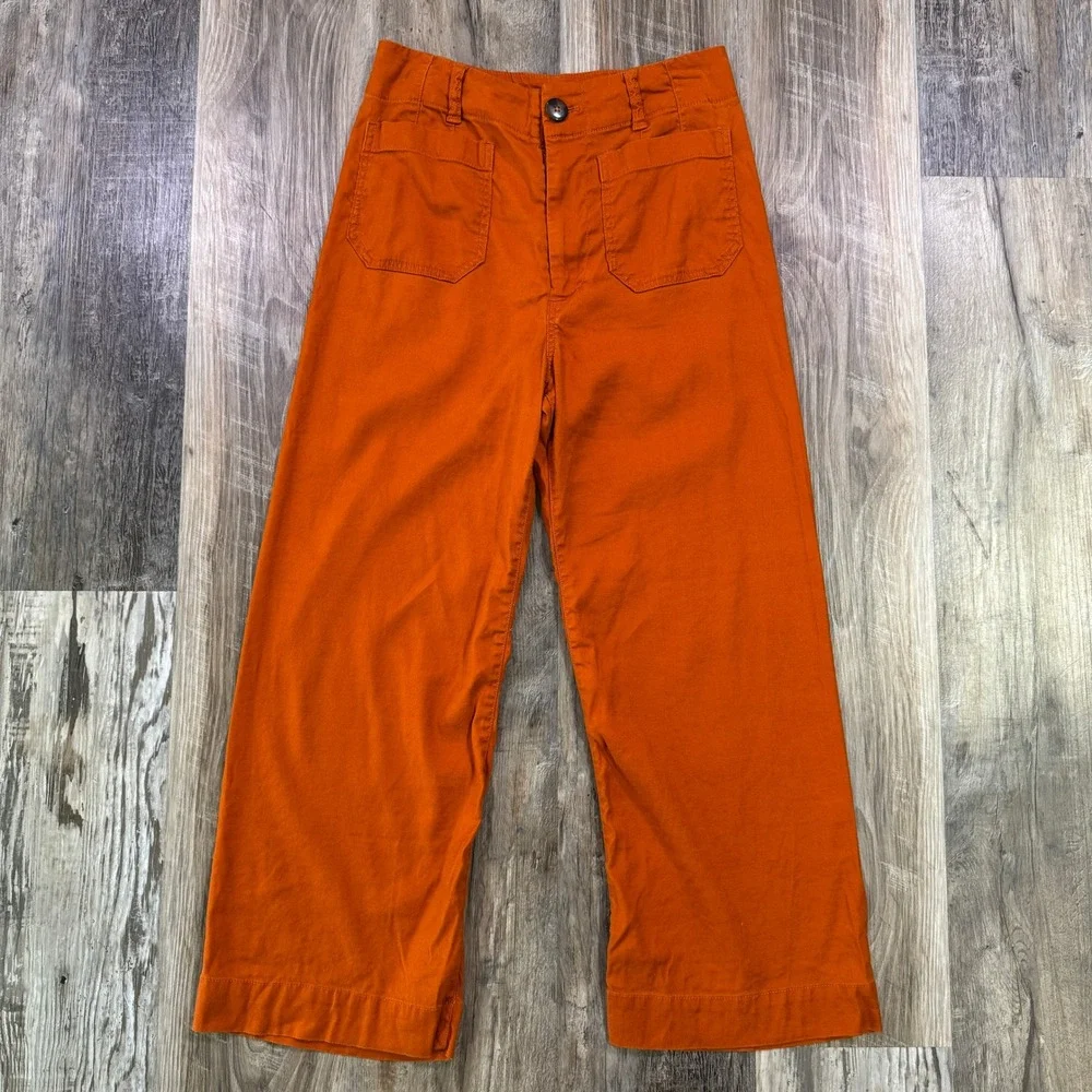 Maeve Pants Womens 4 Burnt Orange The Colette Wide Leg Linen Blend Cropped Pants - Picture 1 of 15